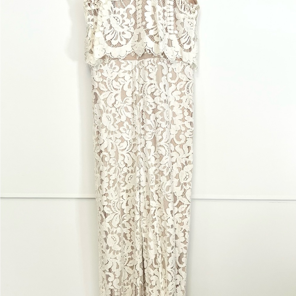 Elegant Lace Overlay Jumpsuit- by Lulus